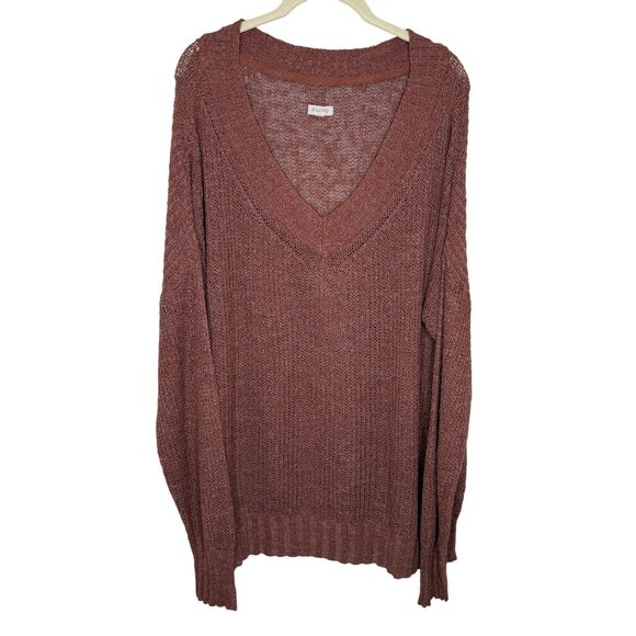 Pilcro Rust/Clay Loose Knit V-Neck Sweater, L - Picture 2 of 9